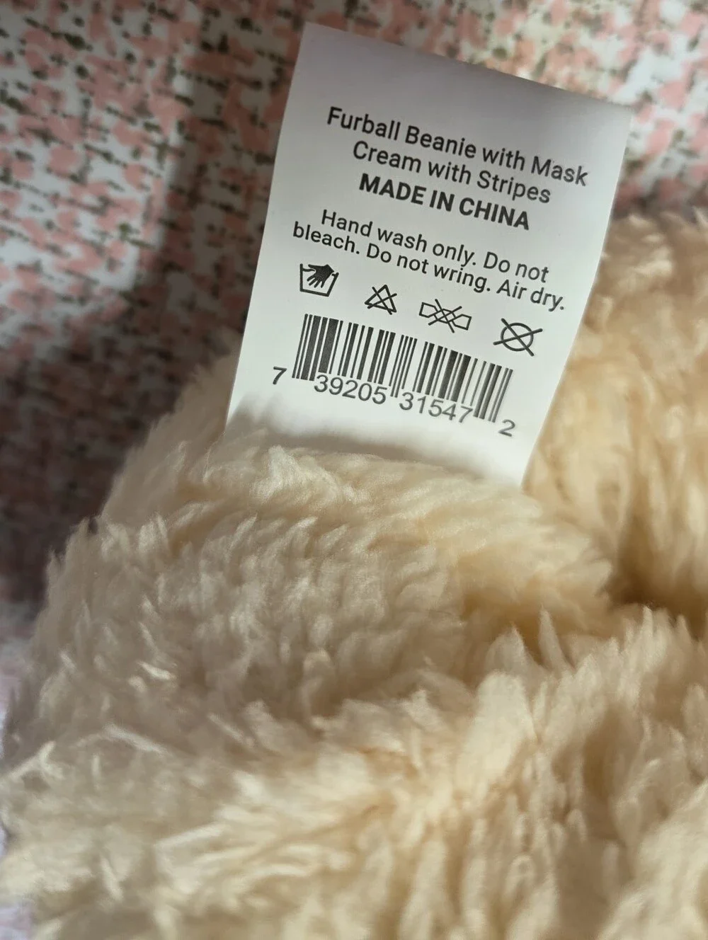 Chillmeister Cream Striped Cable Knit Beanie with Faux Fur Pom Pom